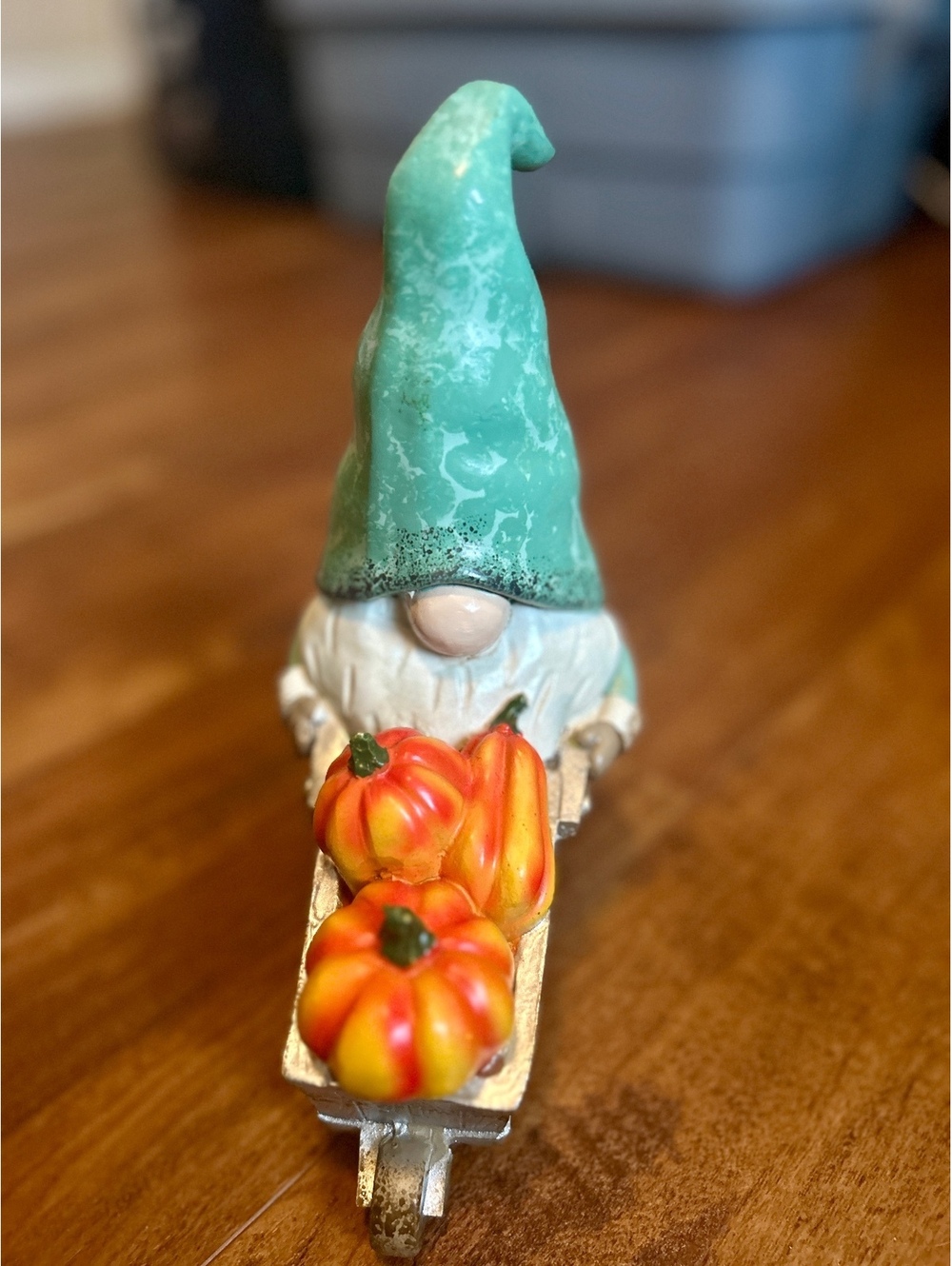 Decorative Gnome Figurine with Wheelbarrow and Pumpkins
